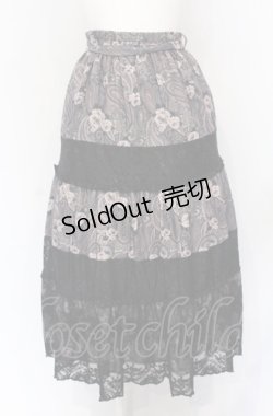 画像1: axes femme / ペイズリー×花柄ロングスカート M クロ O-25-05-31-1058-AX-SK-OW-OS