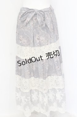 画像2: axes femme / ペイズリー×花柄ロングスカート M グレー O-25-05-31-1059-AX-SK-OW-OS