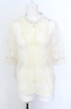 画像1: axes femme POETIQUE / チャイナボタンシアーシャツ M キナリ O-25-05-31-1070-AX-BL-OW-OS
