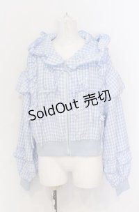 axes femme kawaii / フリルフーディブルゾン M サックス O-25-05-31-1082-AX-JA-OW-OS