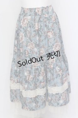 画像1: axes femme / ホーリーローズ柄フリルスカート F ブルー O-25-05-31-1084-AX-SK-OW-OS