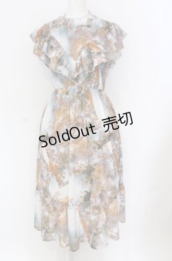 画像1: axes femme Nostalgic / 天使柄シャーリングワンピース F サックス×オレンジ系 O-25-05-31-1110-LO-OP-OW-OS