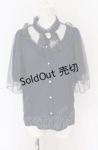 axes femme kawaii / ビジューリボンブローチ付ブラウス M ネイビー O-25-05-31-1123-AX-BL-OW-OS