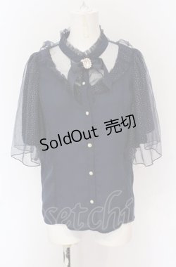 画像1: axes femme kawaii / ビジューリボンブローチ付ブラウス M ネイビー O-25-05-31-1123-AX-BL-OW-OS