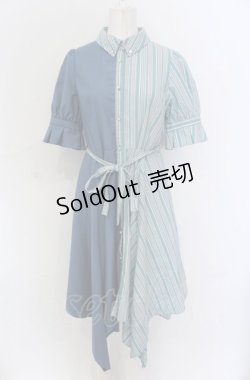 画像1: axes femme / バイカラー半袖ワンピ M ブルー系 O-25-05-31-1002-AX-OP-IG-OS