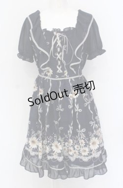 画像1: axes femme POETIQUE / ガーベラ×リボン柄ワンピース M ネイビー O-25-05-31-1033-AX-OP-OW-OS