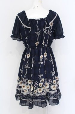 画像2: axes femme POETIQUE / ガーベラ×リボン柄ワンピース M ネイビー O-25-05-31-1033-AX-OP-OW-OS