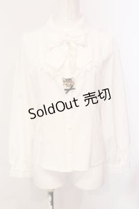 axes femme POETIQUE / キャットブローチ付ブラウス M シロ O-25-05-31-065-AX-BL-OW-OS