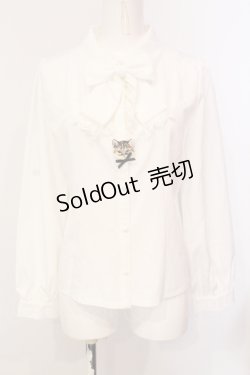 画像1: axes femme POETIQUE / キャットブローチ付ブラウス M シロ O-25-05-31-065-AX-BL-OW-OS