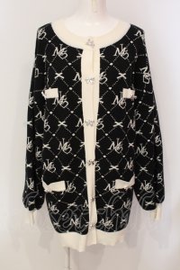Millor TOKYO / MLモノグラムニットカーディガン M-L クロ O-25-05-31-077-LO-TO-IG-ZT183