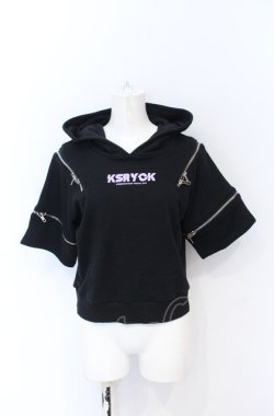 画像1: KRY CLOTHING / オフショルクロップドパーカー  ブラック×パープル O-25-05-31-2001-EL-TO-OW-OS