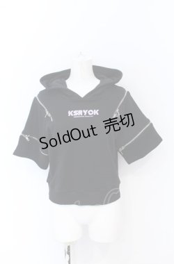 画像1: KRY CLOTHING / オフショルクロップドパーカー  ブラック×パープル O-25-05-31-2001-EL-TO-OW-OS