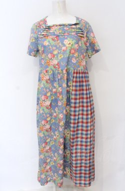画像1: Jane Marple Dans Le Salon / Magical bouquet check one piece　ワンピース M ブルー系 O-25-05-31-2008-JM-OP-OW-OS