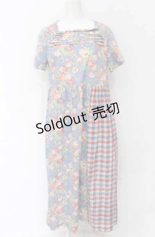 画像1: Jane Marple Dans Le Salon / Magical bouquet check one piece　ワンピース M ブルー系 O-25-05-31-2008-JM-OP-OW-ZT039 (1)