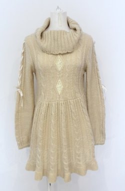 画像1: axes femme / 袖レースアップニットワンピース M ベージュ O-25-05-31-2021-AX-OP-YM-OS