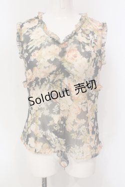 画像1: 【SALE】PINK HOUSE / ラッフルフリルシフォンノースリーブトップス  クロ O-25-05-31-031-LO-TO-OW-ZT374