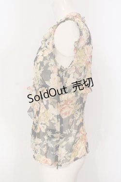 画像2: 【SALE】PINK HOUSE / ラッフルフリルシフォンノースリーブトップス  クロ O-25-05-31-031-LO-TO-OW-ZT374