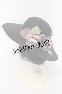 axes femme / フラワーブーケつば広帽  クロ O-25-06-03-043-AX-AC-IG-OS