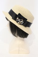 axes femme / ビジューリボンストローハット  ナチュラル×クロ O-25-06-03-044-AX-AC-IG-OS