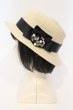 画像1: axes femme / ビジューリボンストローハット  ナチュラル×クロ O-25-06-03-044-AX-AC-IG-OS