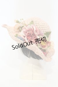 axes femme / 造花ストローハット  ピンク O-25-06-03-045-AX-AC-IG-OS
