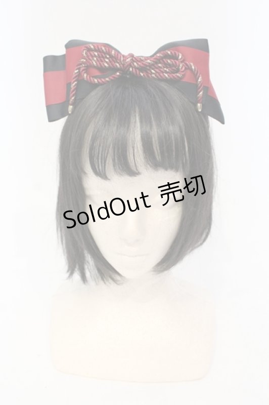 画像1: Amavel / おもひでの玩具箱和風リボンカチューシャ  クロ×ワイン O-25-06-03-051-CA-AC-IG-ZT208-F001 (1)