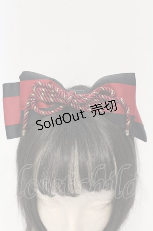 画像2: Amavel / おもひでの玩具箱和風リボンカチューシャ  クロ×ワイン O-25-06-03-051-CA-AC-IG-ZT208-F001 (2)