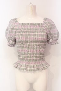 Candy Stripper / VOLUME SLEEVE SHIRRINGトップス  ラベンダー O-25-06-03-014-PU-TO-OW-OS