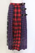 Candy Stripper / CHECK BLOCKING PLEATS スカート  レッド×ネイビー O-25-06-03-009-PU-SK-OW-OS
