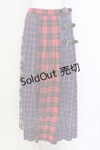 Candy Stripper / CHECK BLOCKING PLEATS スカート  レッド×ネイビー O-25-06-03-009-PU-SK-OW-OS