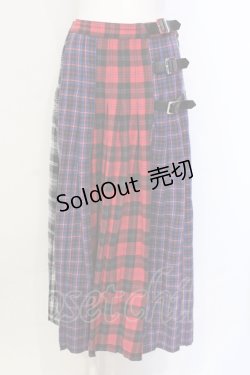 画像1: Candy Stripper / CHECK BLOCKING PLEATS スカート  レッド×ネイビー O-25-06-03-009-PU-SK-OW-OS
