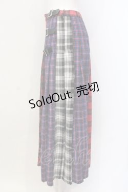 画像2: Candy Stripper / CHECK BLOCKING PLEATS スカート  レッド×ネイビー O-25-06-03-009-PU-SK-OW-OS
