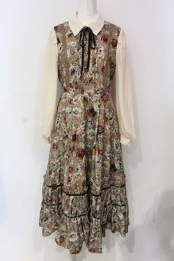 画像1: axes femme / クラシカルフラワーワンピース/ミュルーズ染織美術館コラボ F ブラウン O-25-06-07-047-AX-OP-IG-OS