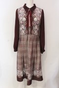 axes femme / グレンチェック花柄ワンピース M ワイン O-25-06-07-059-AX-OP-YM-OS