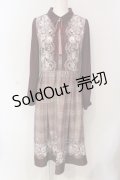 axes femme / グレンチェック花柄ワンピース M ワイン O-25-06-07-059-AX-OP-YM-OS