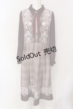 画像1: axes femme / グレンチェック花柄ワンピース M ワイン O-25-06-07-059-AX-OP-YM-OS