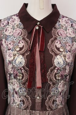 画像2: axes femme / グレンチェック花柄ワンピース M ワイン O-25-06-07-059-AX-OP-YM-OS