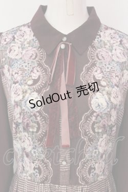 画像2: axes femme / グレンチェック花柄ワンピース M ワイン O-25-06-07-059-AX-OP-YM-OS
