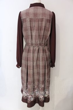 画像3: axes femme / グレンチェック花柄ワンピース M ワイン O-25-06-07-059-AX-OP-YM-OS