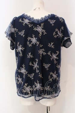 画像3: axes femme / フラワー刺繍Vネックトップス M ネイビー O-25-06-07-013-AX-TO-IG-OS