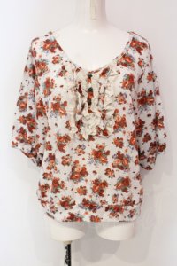 axes femme / 薔薇柄ドルマントップス M オフシロ O-25-06-07-018-AX-TO-IG-OS