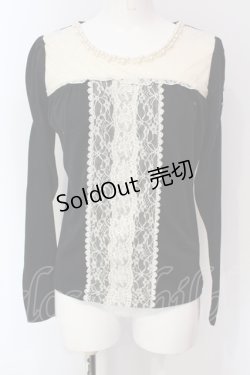 画像1: axes femme / パール付きバイカラープルオーバー M クロ×アイボリー O-25-06-07-020-AX-TO-IG-OS