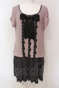axes femme / レースリボンシフォン切り替えワンピース M チャコール×ピンクベージュ O-25-06-07-025-AX-OP-IG-OS