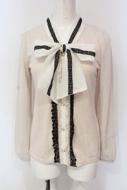 画像1: axes femme / タイ付きブラウス風プルオーバー M ベージュ O-25-06-07-026-AX-TO-IG-OS