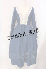 Innocent World / キャトリーヌ(長袖)ワンピース M ブルー×キナリ O-25-06-09-035-IW-OP-OW-OS