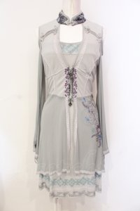 Ozz oneste / メッシュスリーブオフショルチャイナワンピース  グレー O-25-06-09-045-OO-OP-IG-OS
