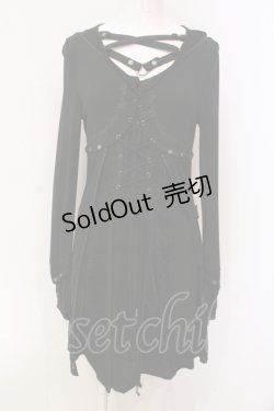 画像1: Ozz Croce / クロスネックフロントレースアップワンピース  ブラック O-25-06-09-057-OO-OP-IG-OS