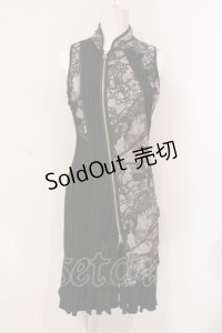 Ozz oneste / 和柄切替ノースリーブワンピース  ブラック O-25-06-09-068-OO-OP-IG-OS