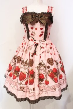 画像1: BABY,THE STARS SHINE BRIGHT / Strawberry Loves Chocolate柄ジャンパースカートI  ピンク O-25-06-09-015-BA-OP-OW-OS