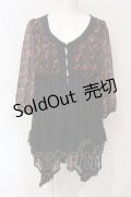 axes femme / 花柄シフォンチュニック M クロ×アカ O-25-06-10-001-AX-TO-IG-OS